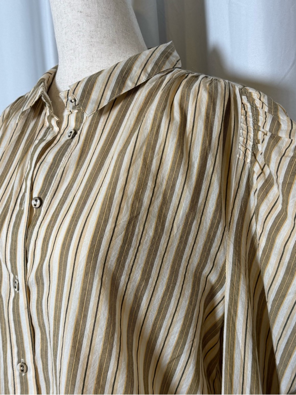 Ulla Johnson Dari Blouse Sand Stripe Puff Sleeve 100% Cotton Womens 12 NWT - Picture 7 of 15